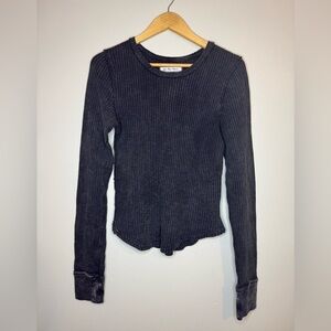 Free People We The Free Waffle Knit Thermal Long Sleeve Top Women M